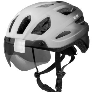 Kask rowerowy z lampką LED i szybką Active VA0424WBL biało-czarny L